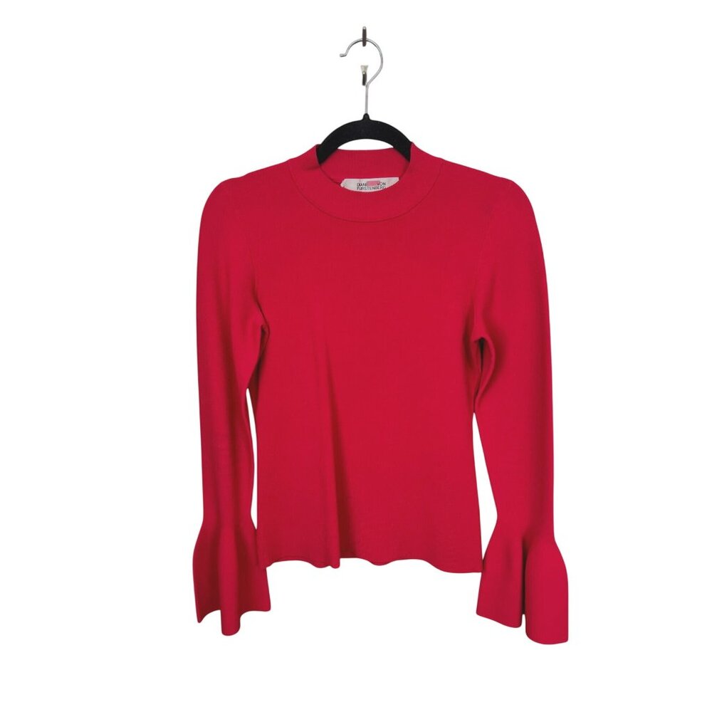 Diane Von Furstenberg Womens Red Long Sleeve Ruffle Cuff Sweater Size M